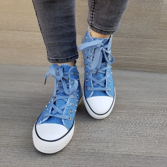 Jean High Top Fashion Sneakers W/ Metal Studs-D - Picture 7 of 8